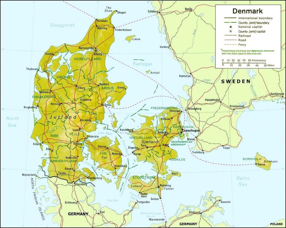 Danmark geografi kart - Kart over danmark geografi (Northern-Europe ...