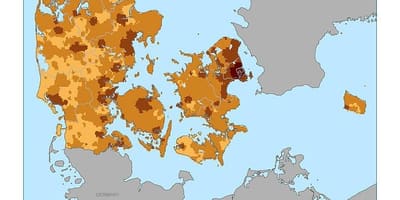 Danmark befolkningstetthet kart
